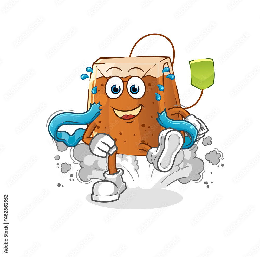 tea bag runner character. cartoon mascot vector