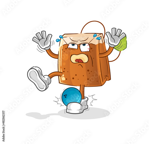 tea bag hiten by bowling cartoon. cartoon mascot vector
