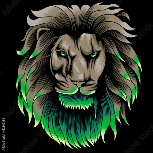Lion Head Illustration in neon color style