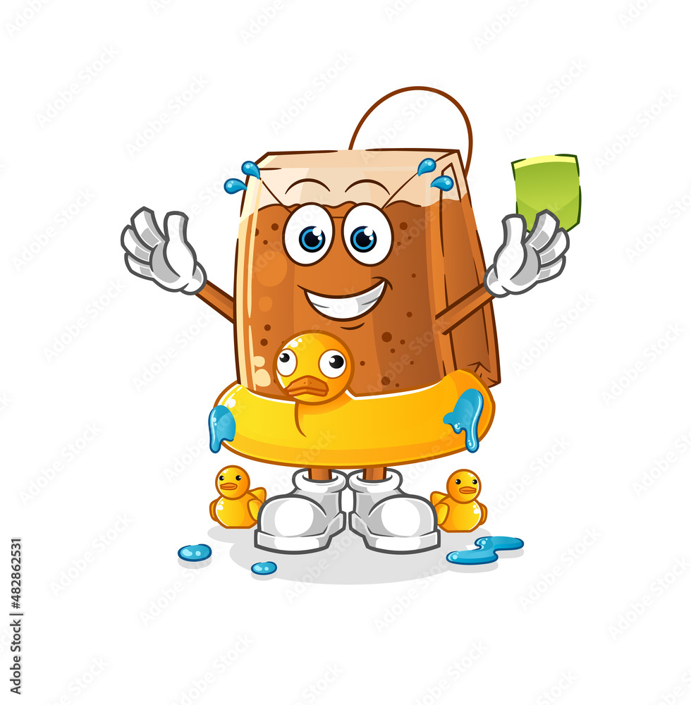 tea bag with duck buoy cartoon. cartoon mascot vector