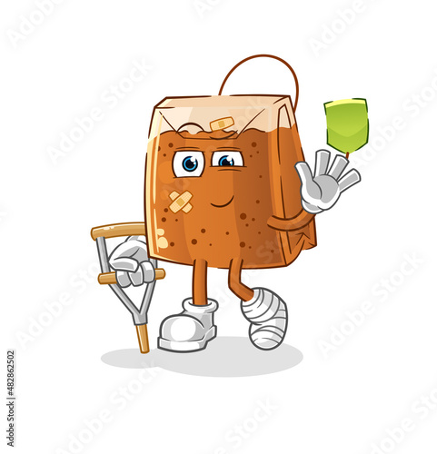 tea bag sick with limping stick. cartoon mascot vector