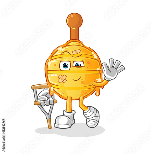 wooden honey dipper sick with limping stick. cartoon mascot vector