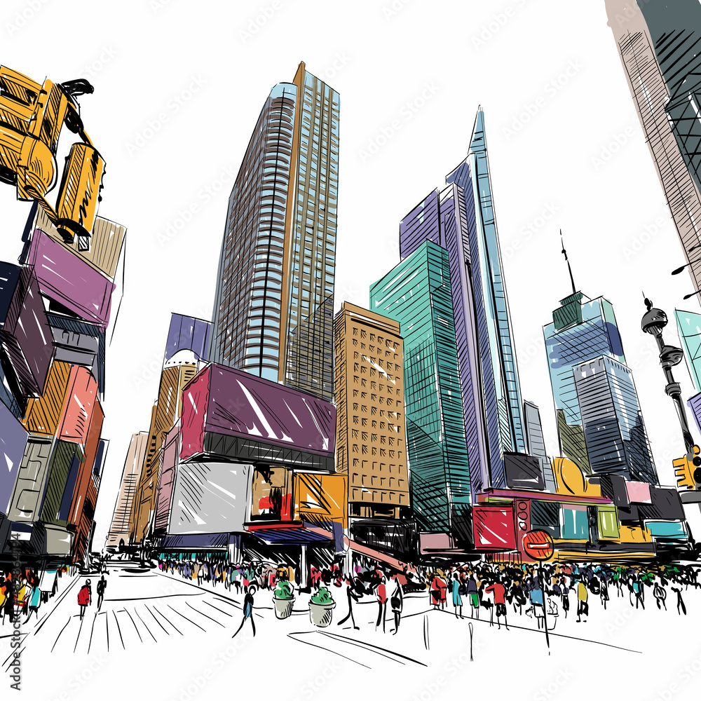City New York Hand drawn sketch, vector illustration Stock Vector ...