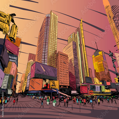 City New York Hand drawn sketch, vector illustration