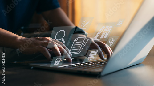 Wallpaper Mural A virtual screen with icons representing ERP and document management concepts. Torontodigital.ca