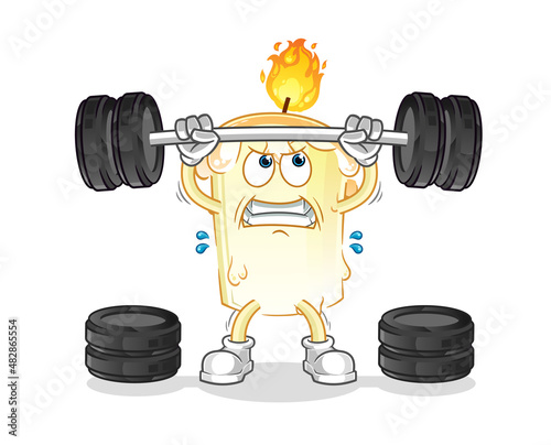 candle lifting the barbell character. cartoon mascot vector