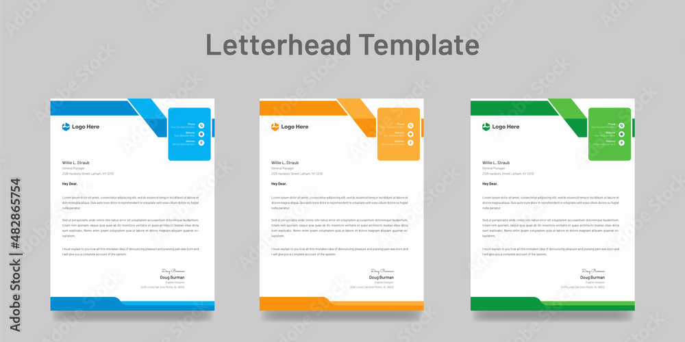 Creative Professional corporate letterhead design template with three colors. Abstract business letterhead design layout vector illustration Creative Professional corporate letterhead design template with three colors. Abstract business letterhead design layout vector illustration
