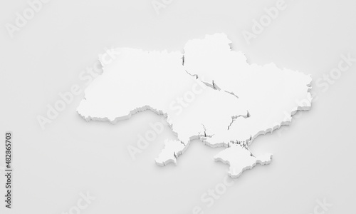 3D Render Silhouette of Ukraine Isolated on White Background. Graphic Resources, Copy Space, Geography and Geopolitics Concept. Clean and Minimalist Design. Horizontal Template.