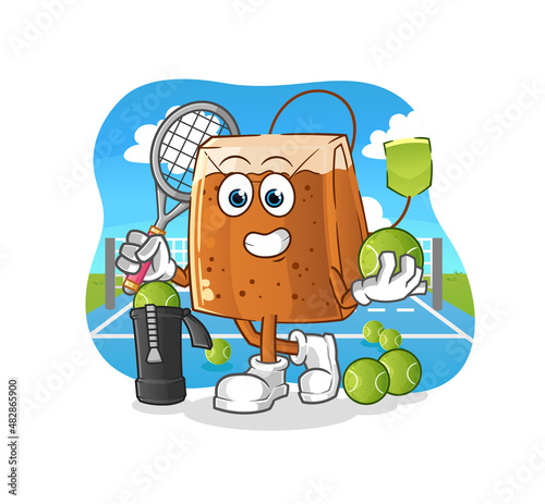 tea bag plays tennis illustration. character vector