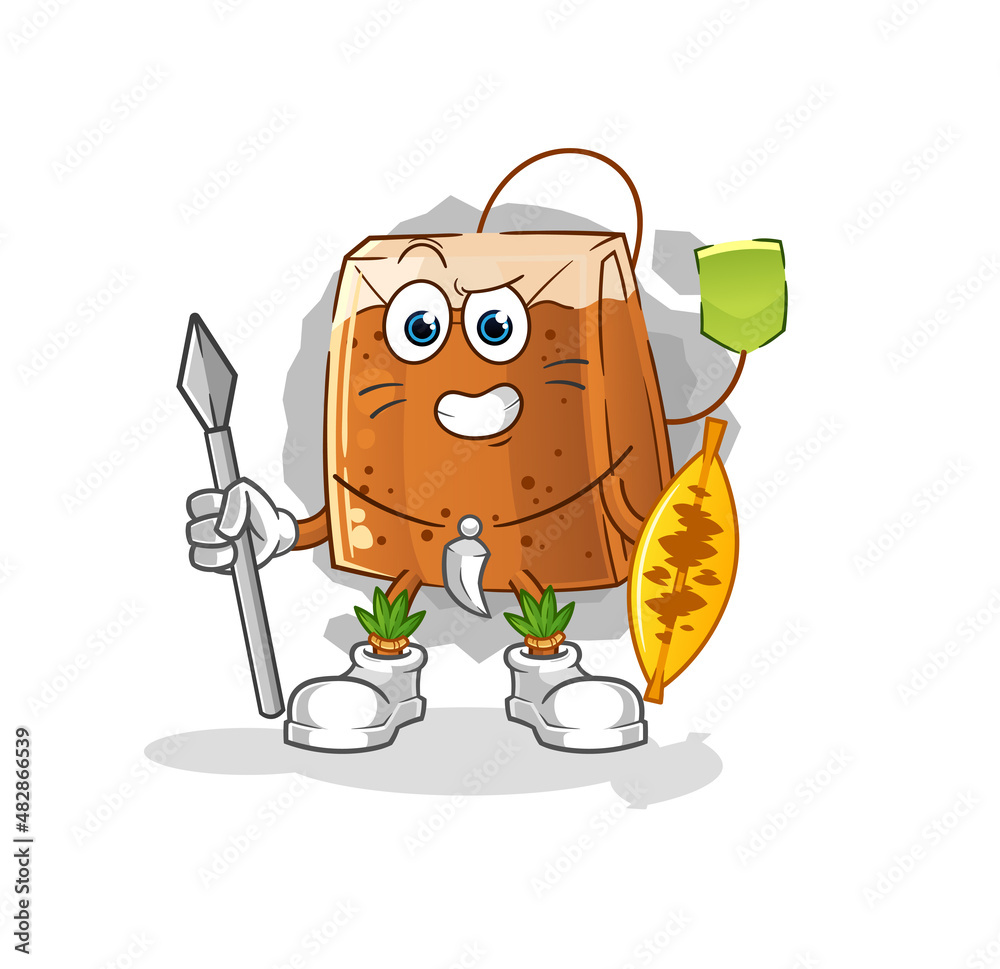 tea bag african tribal fighter mascot. cartoon vector tea bag african tribal fighter mascot. cartoon vector