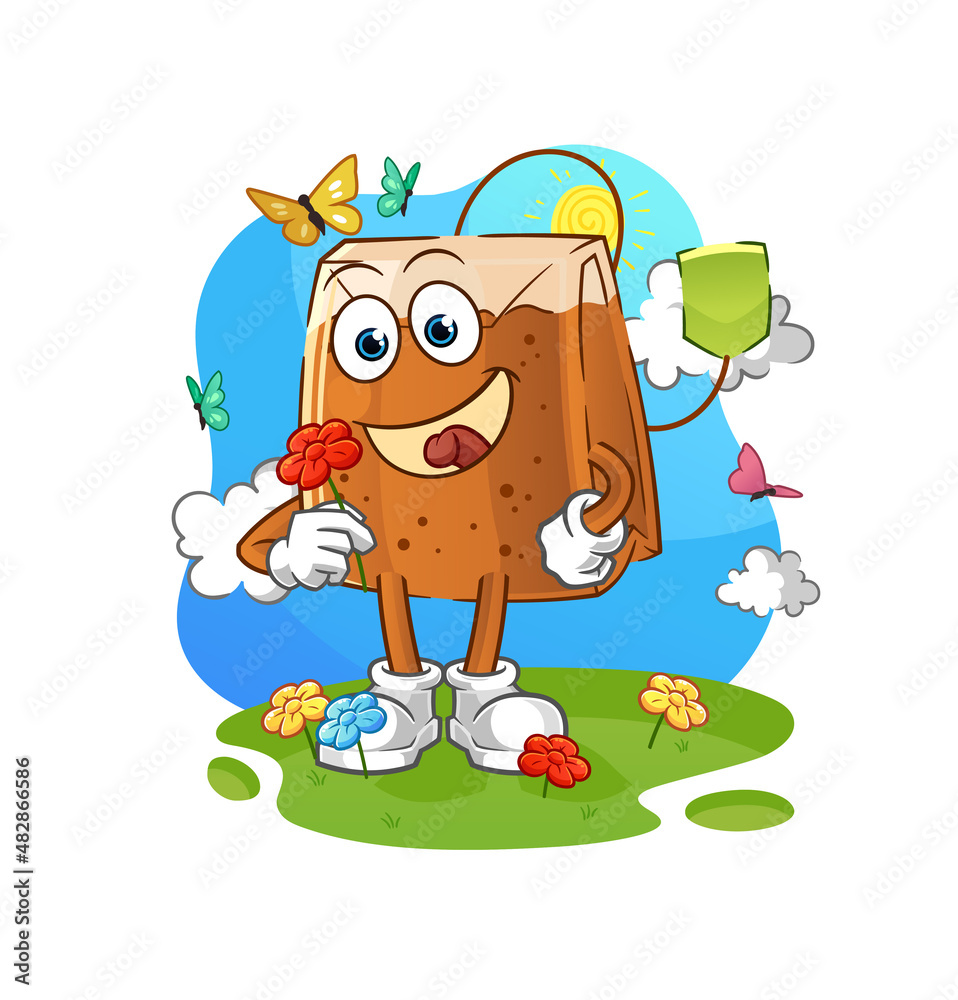 Obraz premium tea bag pick flowers in spring. character vector