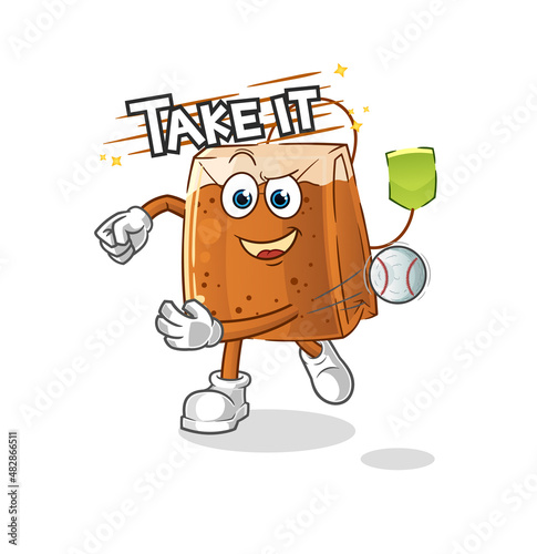 tea bag throwing baseball vector. cartoon character