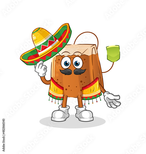tea bag Mexican culture and flag. cartoon mascot vector