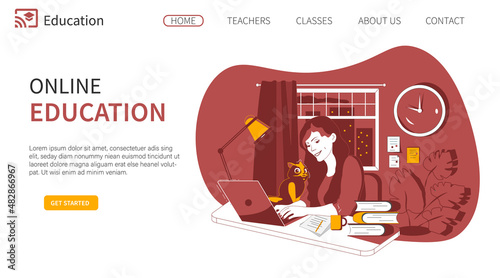 The main page of the site for online learning with an illustration