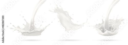 Milk jet, milky splash, vector realistic liquid white splash on isolated background. 3d illustration. photo