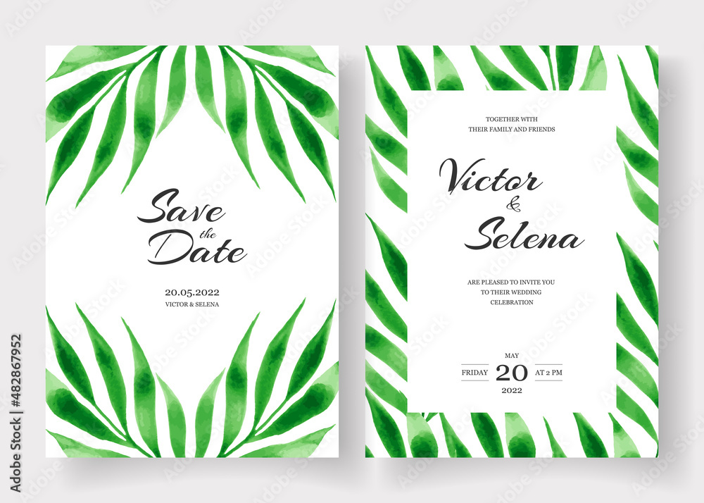 Beautiful watercolor botanical wedding invitation card set.