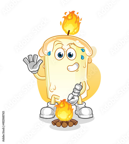 candle roasting marshmallows. cartoon mascot vector
