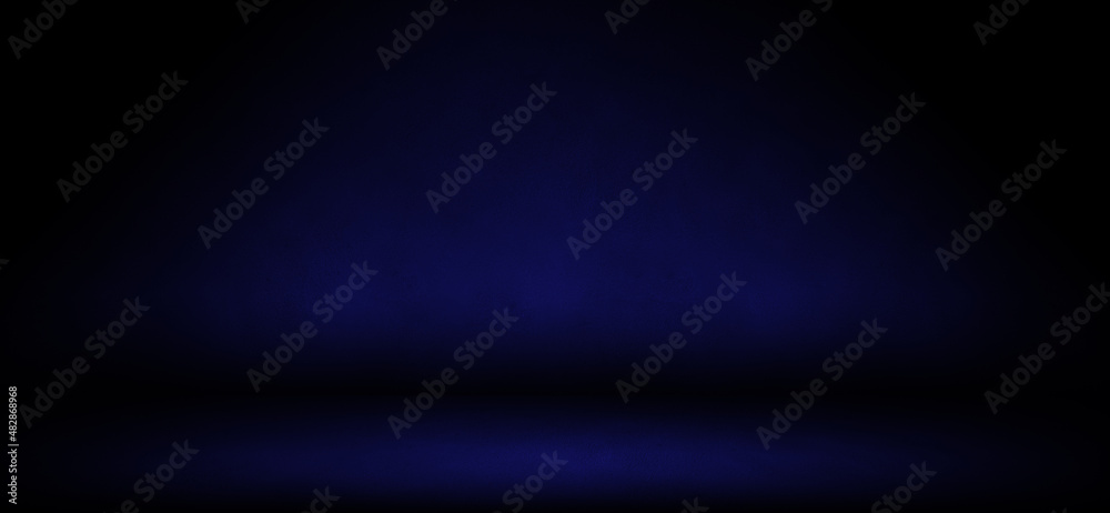 Blue studio concrete wall background. Three dimensional concrete room backdrop for mock up or product display.