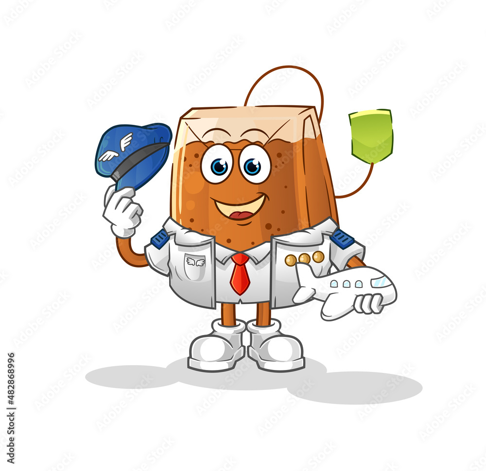 tea bag pilot mascot. cartoon vector tea bag pilot mascot. cartoon vector