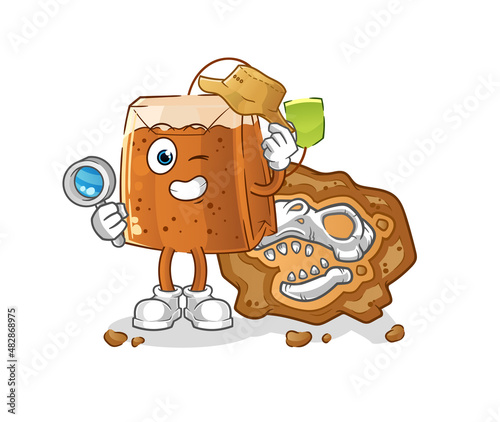 tea bag archaeologists with fossils mascot. cartoon vector
