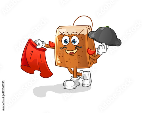 tea bag matador with red cloth illustration. character vector