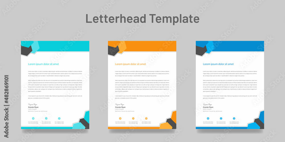 Creative Abstract corporate letterhead template design with three colors. Business letterhead template design layout vector