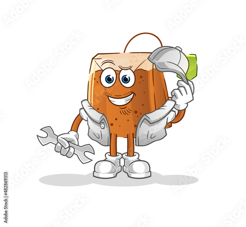 tea bag mechanic cartoon. cartoon mascot vector