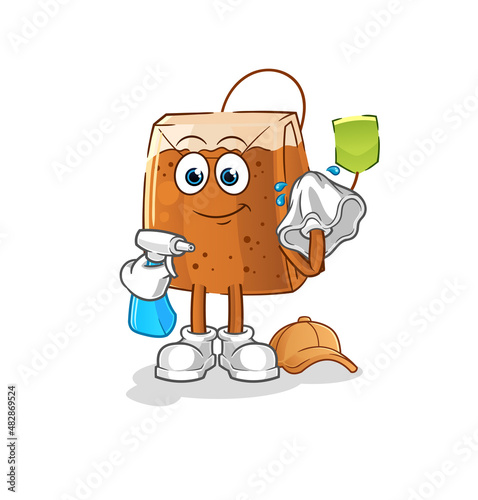 tea bag cleaner vector. cartoon character