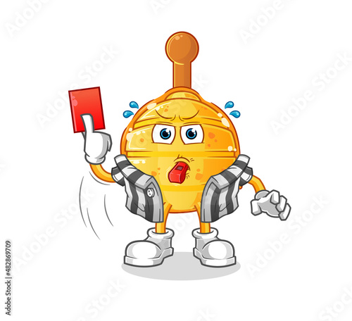 wooden honey dipper referee with red card illustration. character vector