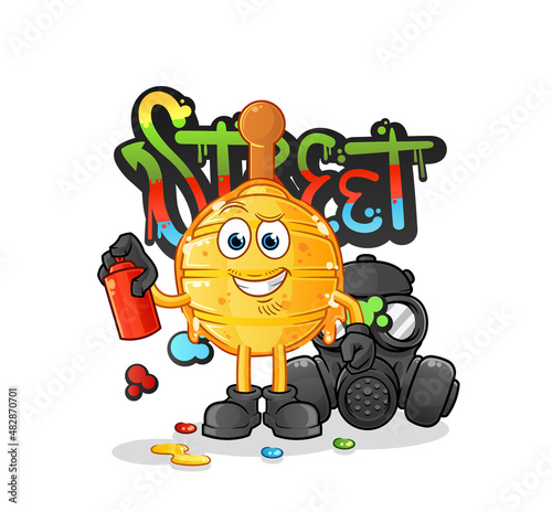 wooden honey dipper graffiti artist vector. cartoon character