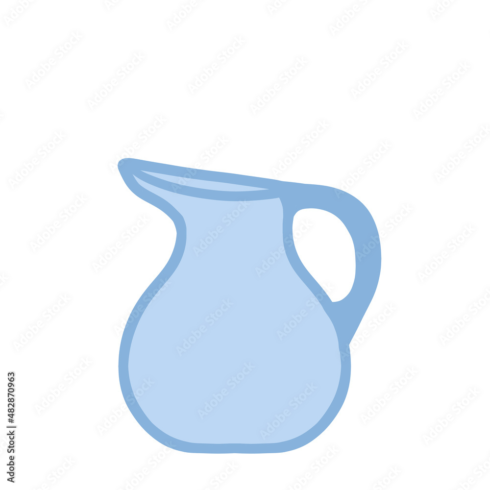 Glass jug or jar. Empty pitcher with handle. Kitchen utensils for drink. Flat cartoon isolated on white