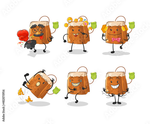 tea bag comedy set character. cartoon mascot vector