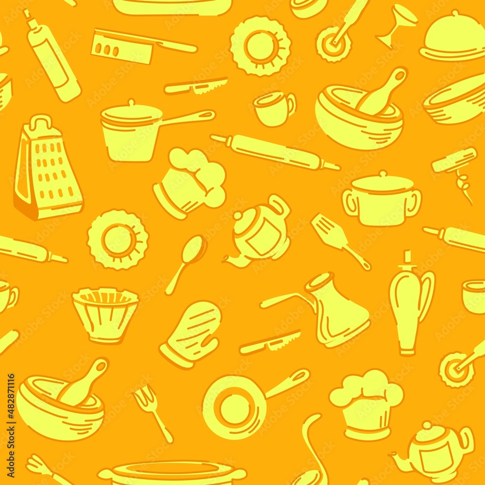 Seamless retro pattern with kitchen utensils..