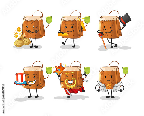 tea bag rich character. cartoon mascot vector