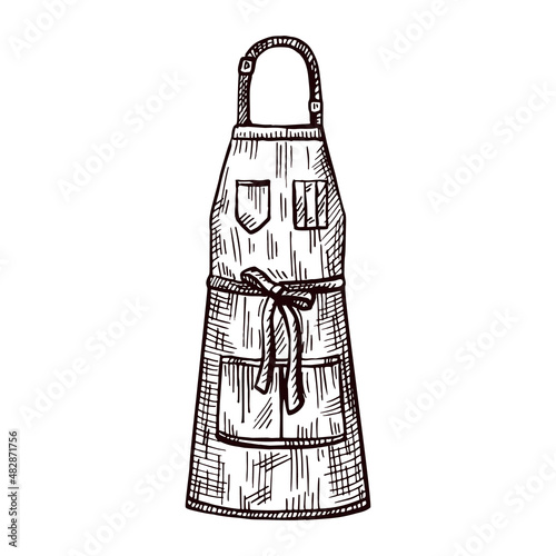 Apron isolated. Waiter inventory for restaurant or cafe in hand drawn style.
