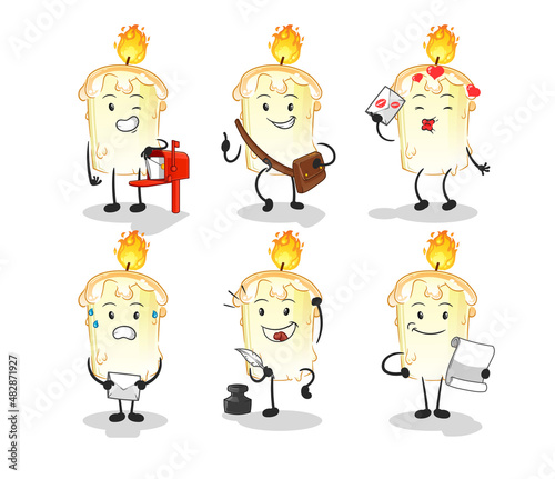 candle postman set character. cartoon mascot vector