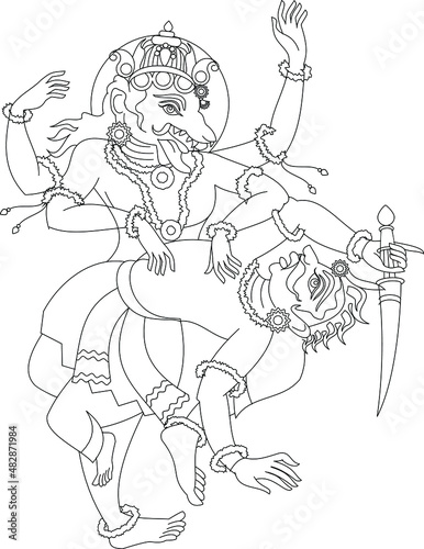 'Narsimha' The ten incarnations of Lord Vishnu, 'Dashavtar' from Hindu Mythology. which he took to save the world from evil forces