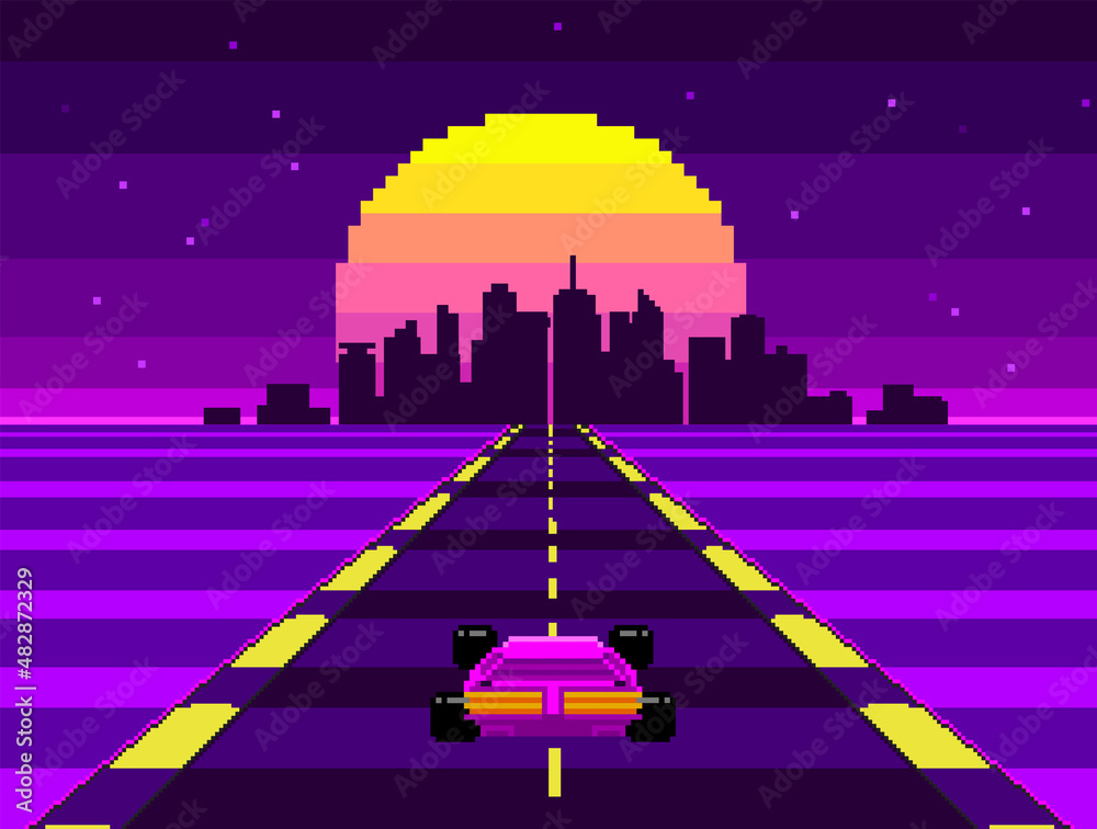 Pixel Art 80s Pôr Do Sol 8 Bits Energia Solar E Estilo Retrowave