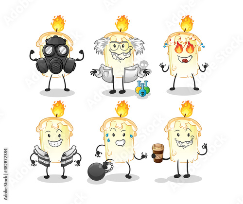 candle villain group character. cartoon mascot vector
