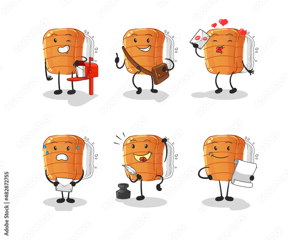sushi postman set character. cartoon mascot vector sushi postman set character. cartoon mascot vector