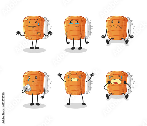 sushi sad group character. cartoon mascot vector