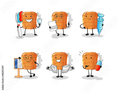 sushi doctor group character. cartoon mascot vector