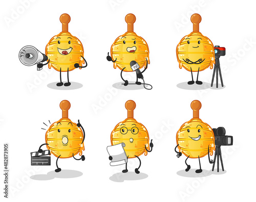 wooden honey dipper entertainment group character. cartoon mascot vector