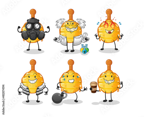 wooden honey dipper villain group character. cartoon mascot vector