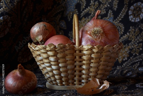 onions in a wicker basket