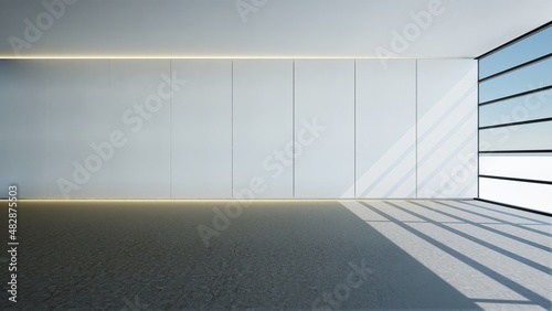 Fotografie house with big glass window and wooden floor
