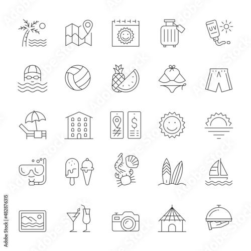 A set of line icons, travel, holiday, summer, beach, icons, vector illustration.
