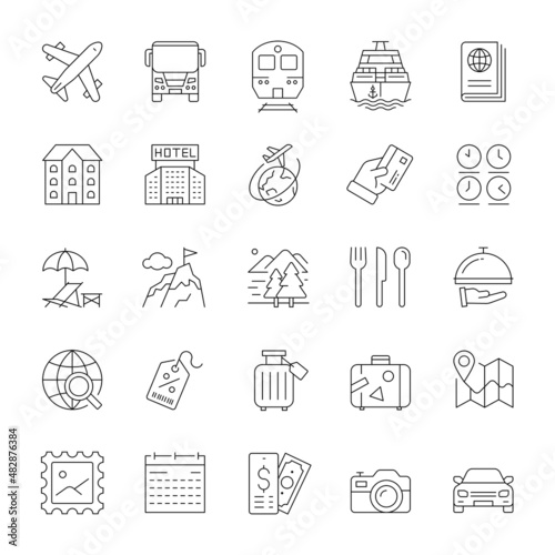 A set of line icons, travel, journey, tourism, icons, vector illustration.
