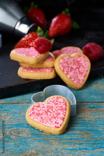 cookies with heart shape and fruit for valentine's day