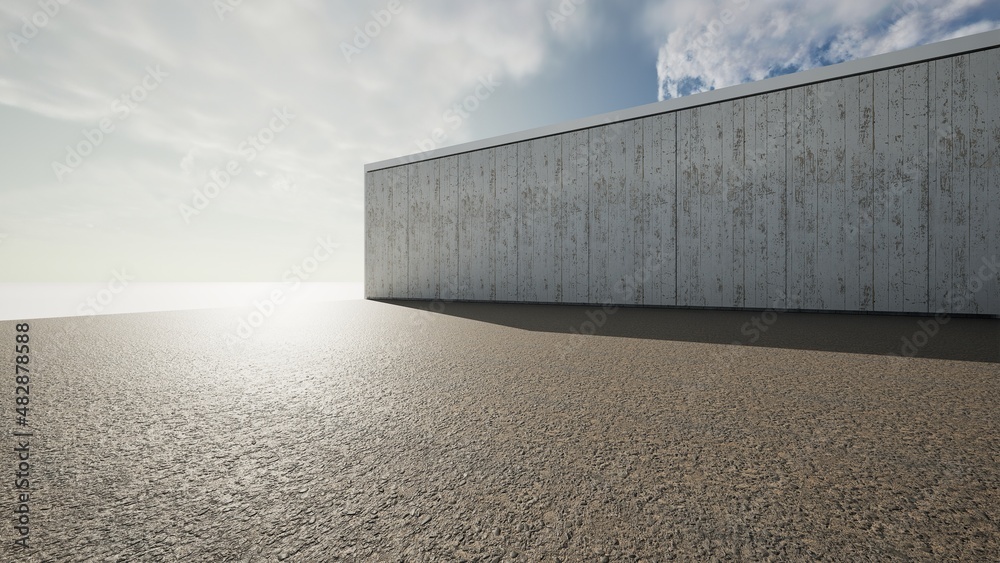 Obraz premium Empty floor for car park. 3d rendering of abstract gray building with clear sky background.
